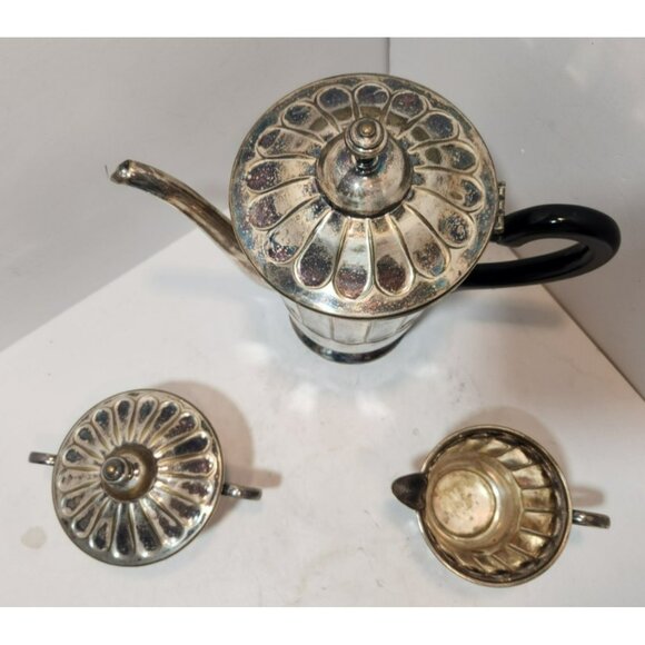 Vtg WMF Art Deco Silverplate Coffee/Tea Set With Wooden Handle Hinged Lid - Picture 3 of 16